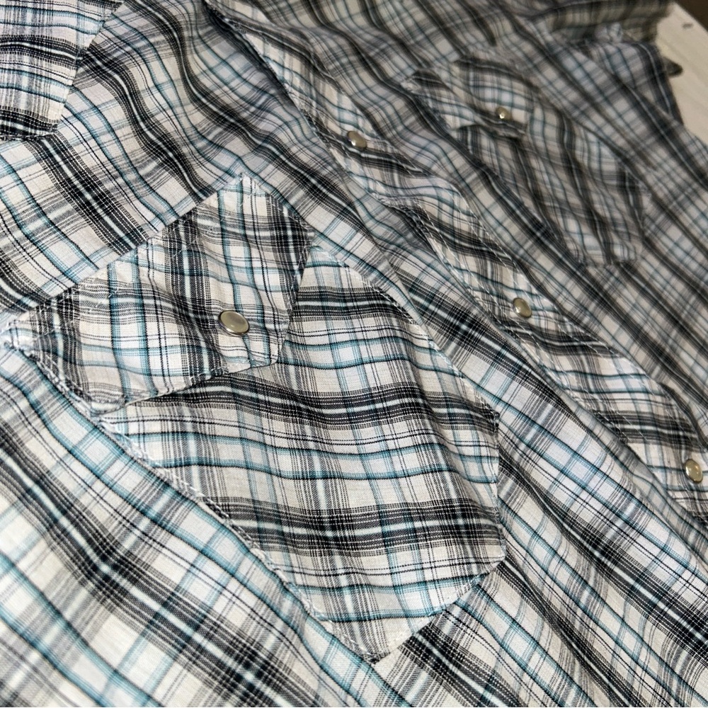Wrangler Western Pearl Snap Short Sleeve Shirt Plaid Gray Black Men’s L - Picture 8 of 10
